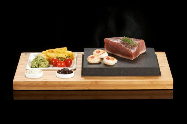 SIZZLING STEAK PLATE & SAUCES SET (SS002B) - BUY 4 SETS, GLOVES, KNIVES AND FORKS